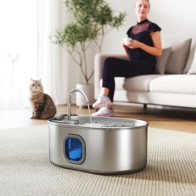 PawHut 7L Stainless Steel Cat Water Fountain with Filters, Quiet Pump