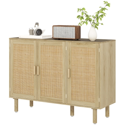 HOMCOM 46.9" Bohemian Sideboard with 3 Rattan Doors, Natural