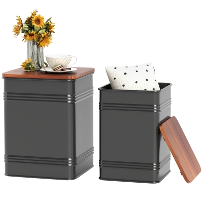 HOMCOM Industrial Storage Ottoman Set of 2 with Metal Frame, Black