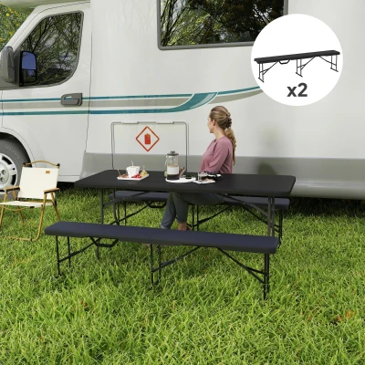 Outsunny 2 Pack 6 ft Portable Folding Benches with Handle, Black