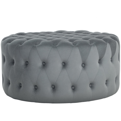 HOMCOM Round Velvet Ottoman Coffee Table, Tufted, Dark Gray