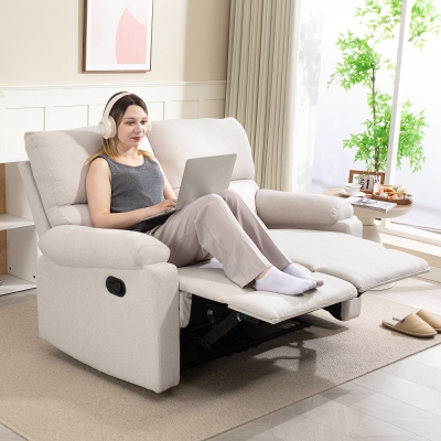 HOMCOM 2 Seater Reclining Chair, Loveseat Recliner Sofa with Footrest and Split Backrest, Cream White