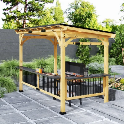 Outsunny 13' x 6' Wooden BBQ Gazebo with Metal Roof & Shelves