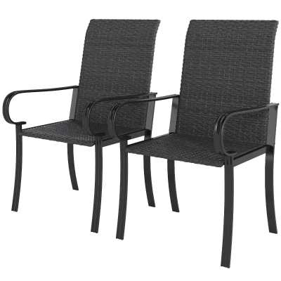 Outsunny 2 Piece PE Rattan Patio Dining Chairs with Steel Frame,  for Garden, Backyard, Pool Side, Porch, Black
