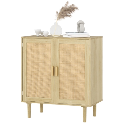 HOMCOM Bohemian Sideboard 31.5" with Rattan Doors, Natural