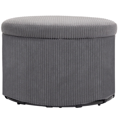 HOMCOM 24" Round Corduroy Storage Ottoman Stool with Lid, Gray
