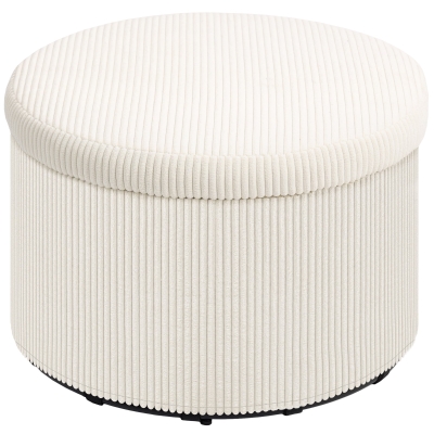 HOMCOM 24" Round Storage Ottoman Stool, Corduroy, Beige