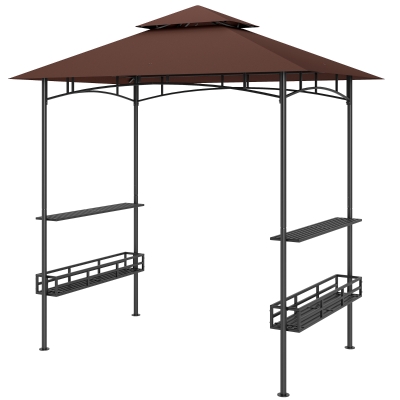Outsunny 8' x 5' BBQ Grill Gazebo, 2-Tier with Shelves, Brown