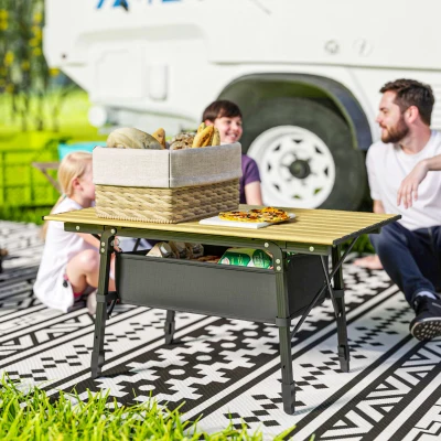 Outsunny 3ft Aluminum Folding Camping Table with Storage Bag, Brown