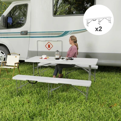 Outsunny 2 Pack 6 ft Portable Folding Benches with Handle, White