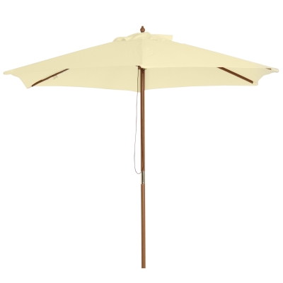 Outsunny 8FT Wood Market Umbrella Patio Umbrella Round Garden Parasol Canopy with Bamboo Ribs and Top Vent, Cream White