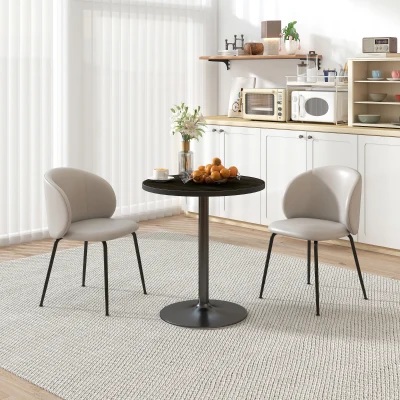 HOMCOM Round Dining Table for 2-4 with Wood Grain Top, Black