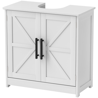 HOMCOM Farmhouse Pedestal Sink Storage Cabinet, Bathroom Under Sink Cabinet with 2 Barn Doors and Adjustable Shelf, White