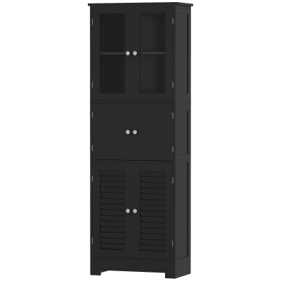 HOMCOM Freestanding Bathroom Cabinet with Glass/Louvred Doors, Tall Bathroom Cabinet for Kitchen, Study, Living Room, Black
