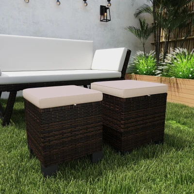 Wicker Outdoor Ottoman 15.7" x 15.7" x 18.1" Cream White