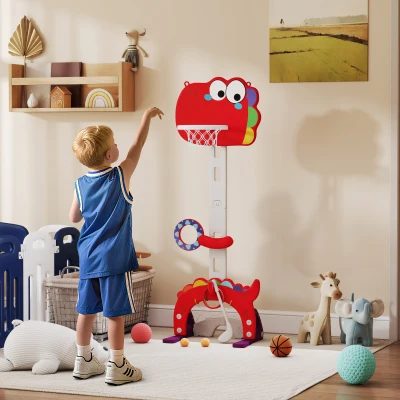 Qaba Adjustable 4.4-5 ft Kids Basketball Hoop, Indoor, Red