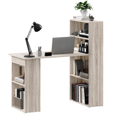 HOMCOM Computer Desk with Storage, PC Table with Bookshelf for Home Office, Study Room, Oak