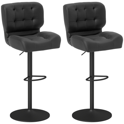 HOMCOM Bar Stools Set of 2, Adjustable Height, Black