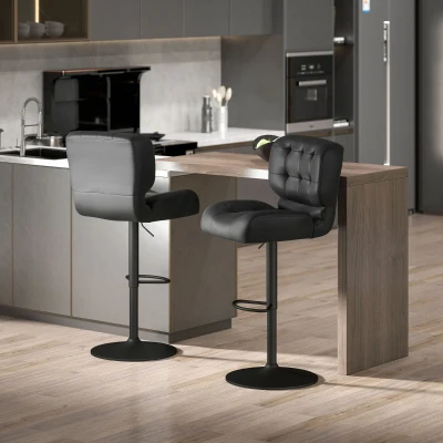 HOMCOM Bar Stools Set of 2, Adjustable Height, Black