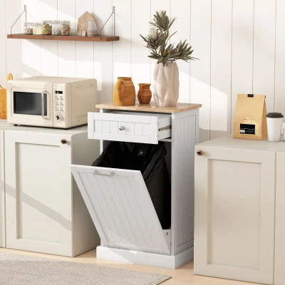 HOMCOM Kitchen Tilt-Out Trash Bin Cabinet, White