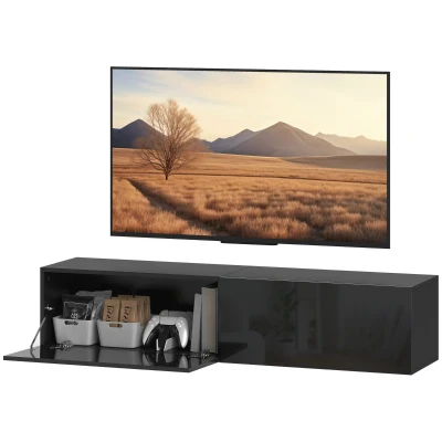 HOMCOM Floating TV Stand with Storage Cupboards for 45, 55, 65in TVs, Wall Mounted TV Console Entertainment Unit, Black