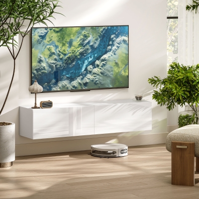 HOMCOM Floating TV Stand with Storage Cupboards for 45, 55, 65in TVs, Wall Mounted TV Console Entertainment Unit, White