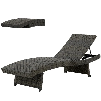 Outsunny Rattan Folding Outdoor Lounger Chair Recliner with 5-Level Adjustable Backrest, Wheels for Garden, Patio, Mixed Brown