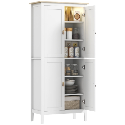 HOMCOM 69.5" Tall Kitchen Pantry Storage Cabinet with Motion Sensor LED Light, Modern Kitchen Pantry Cabinet, White