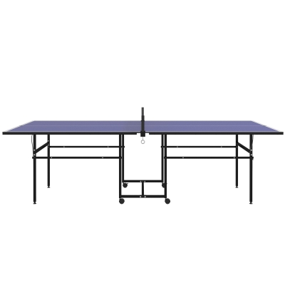 Soozier Full Size Table Tennis Table, Folding Ping Pong Table with Net, Paddles, Balls and Wheels, Blue