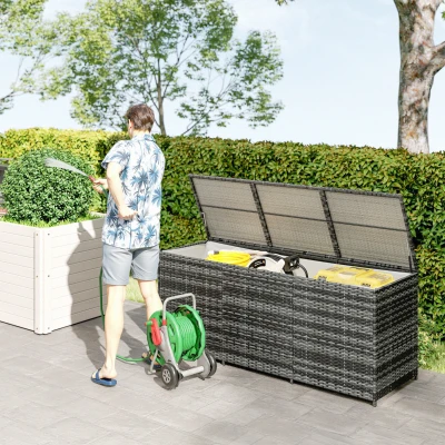 Outsunny 175 Gallon Rattan Storage Box, Mixed Gray