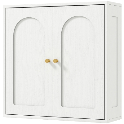 HOMCOM Medicine Cabinet, Modern Bathroom Wall Cabinet with 2 Arched Doors and Gold Handles, White Wood Grain