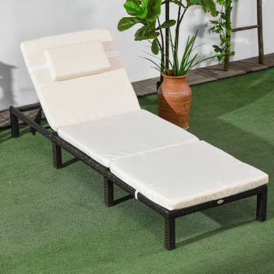Outsunny Outdoor Lounger, Patio Lounger with 5-Level Adjustable Back, Headrest for Poolside, Garden, Backyard, Cream White