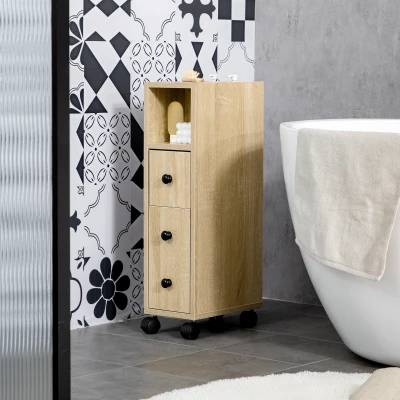 Kleankin Bathroom Cabinet, Freestanding with 2 Open Shelves, Oak