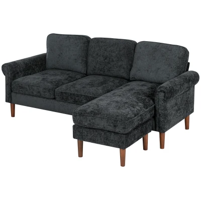 HOMCOM L Shape Sofa, Modern Sectional Couch with Changeable Chaise Lounge, Wooden Legs, Corner Sofa for Living Room, Black