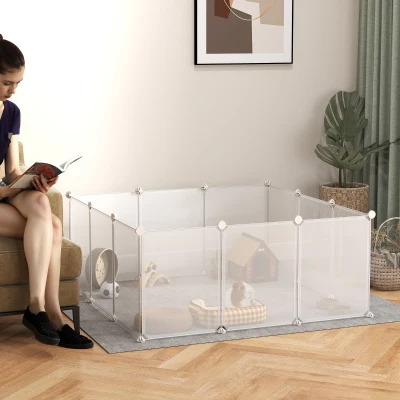PawHut 12-Panel Pet Playpen, Portable Plastic Fence, White