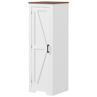 HOMCOM Farmhouse Barn Door Accent Cabinet with Adjustable Shelf, White