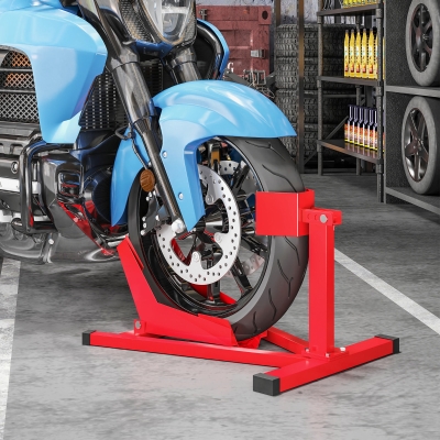 Soozier Motorcycle Wheel Chock, 660 lbs Capacity Heavy Duty Steel Motorcycle Front Wheel Stand for 14"-21" Wheels, Red