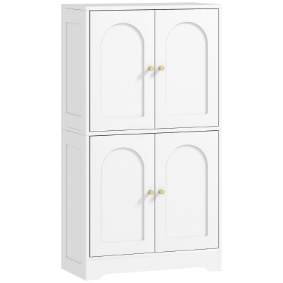 HOMCOM 43" Kitchen Pantry Cabinet, Freestanding Modern Storage Cabinet with 4 Arched Doors and 2 Adjustable Shelves, White