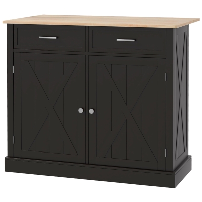 HOMCOM Kitchen Island with Drop Leaf, Rolling Kitchen Cart with 2 Drawers, Adjustable Shelves and Wood Countertop, Black