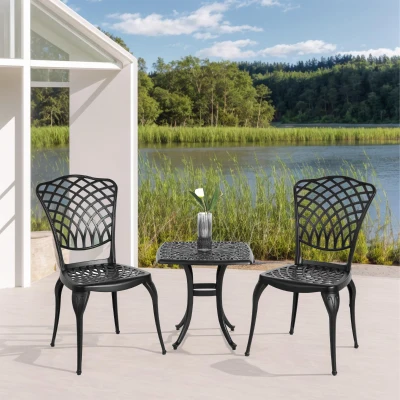 3-Piece Rustproof Cast Aluminum Bistro Set with 2 Chairs and 1 Round Table, Black