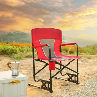Outdoor Freestyle Rocker Camping Chair with Armrests and Backrest, Red