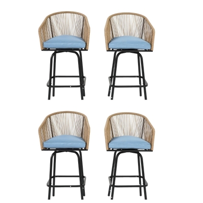 Set of 4 Outdoor Bar Stools with Armrests and Backrest, Blue