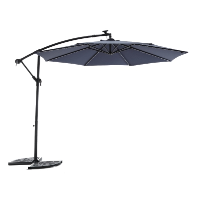 10ft Solar LED Offset Hanging Market Patio Umbrella with Easy Adjustment and Enhanced Stability, Navy Blue