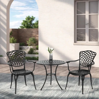 3-Piece Patio Bistro Set with Umbrella Hole, Black
