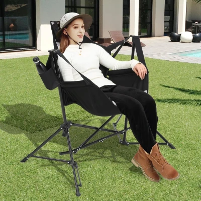 2-Piece Set Hammock Camping Chair with Adjustable Back and Pillow, Black