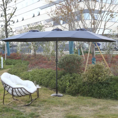 14.8 ft Double-Sided Outdoor Patio Umbrella with Steel Frame, Navy Blue