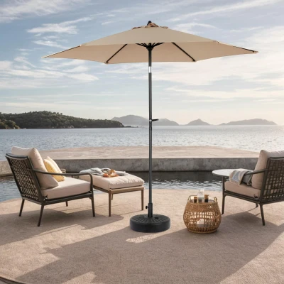 9ft Outdoor Patio Umbrella with Push Button Tilt and Crank, Khaki