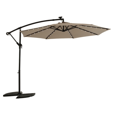 10ft Solar LED Offset Hanging Market Patio Umbrella with Steel Frame, khaki