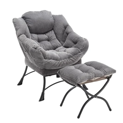Ergonomic Lounge Accent Chair with Ottoman, Grey