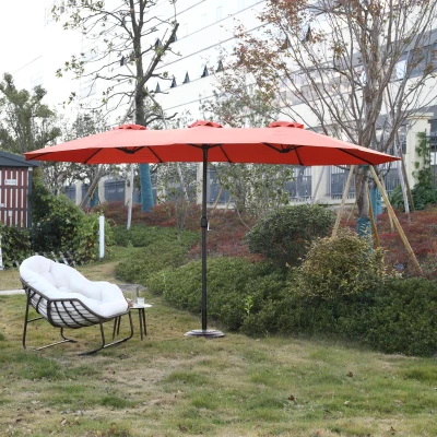 14.8 ft Double-Sided Outdoor Patio Umbrella with Steel Frame, Orange